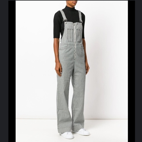 AlexaChung Blue White Stripe Zip Front Dungarees Overalls Size 27 - Picture 4 of 16
